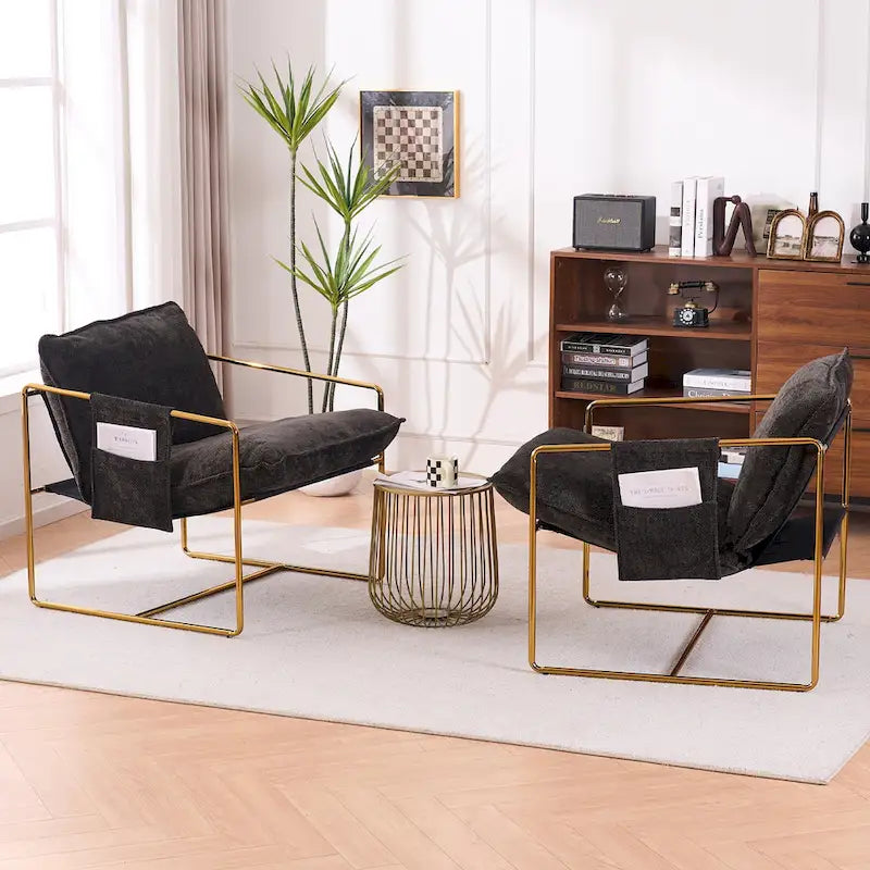 Fauteuil avec cadre en métal et accents dorés de 30,7 po (ensemble de 2)