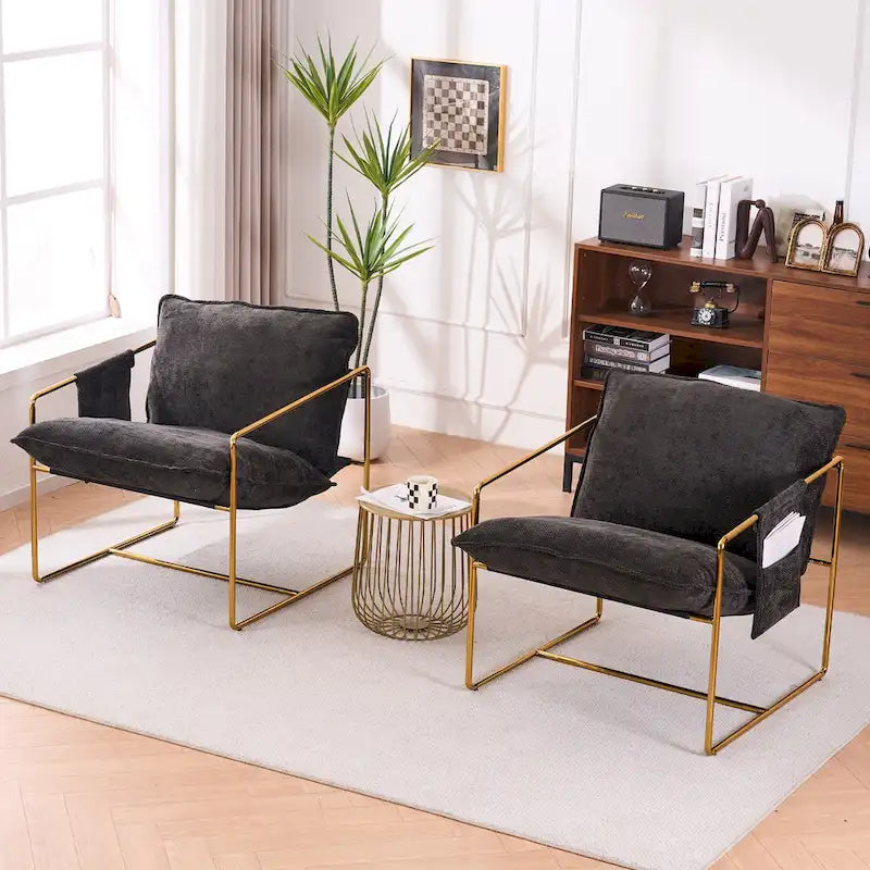 Fauteuil avec cadre en métal et accents dorés de 30,7 po (ensemble de 2)