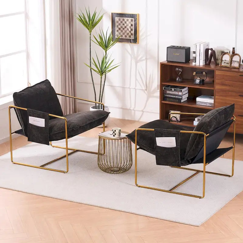 Fauteuil avec cadre en métal et accents dorés de 30,7 po (ensemble de 2)
