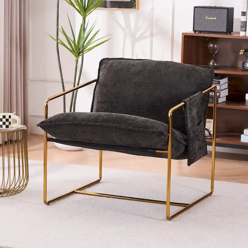 Fauteuil avec cadre en métal et accents dorés de 30,7 po (ensemble de 2)