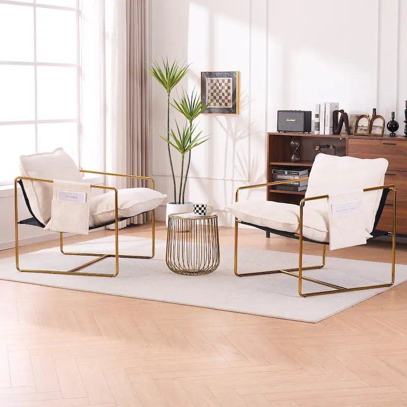 Fauteuil avec cadre en métal et accents dorés de 30,7 po (ensemble de 2)
