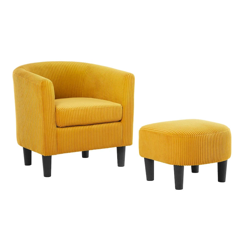Fauteuil en velours côtelé avec pouf 26.38