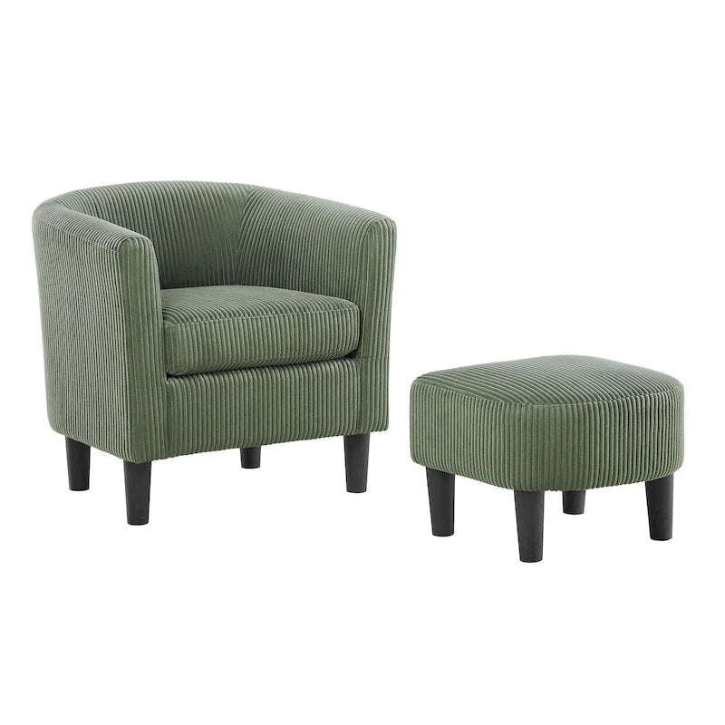 Fauteuil en velours côtelé avec pouf 26.38