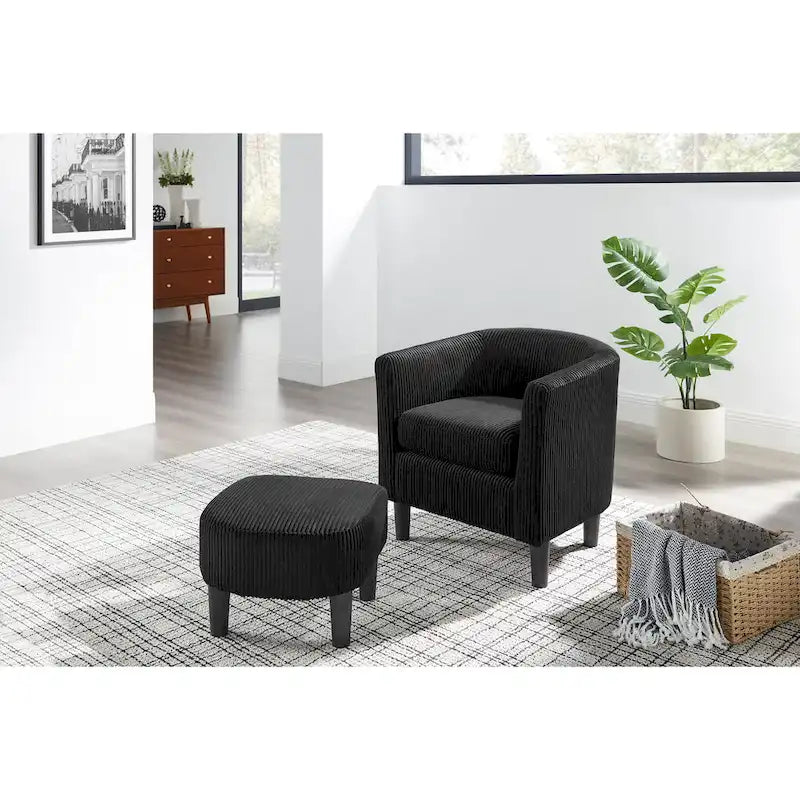 Fauteuil en velours côtelé avec pouf 26.38