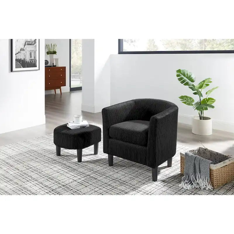 Fauteuil en velours côtelé avec pouf 26.38