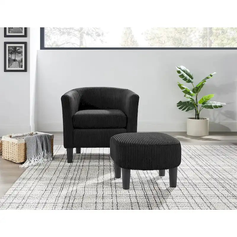 Fauteuil en velours côtelé avec pouf 26.38