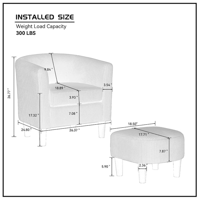 Fauteuil en velours côtelé avec pouf 26.38
