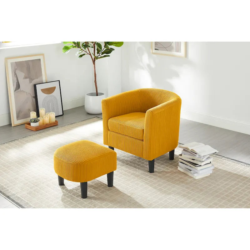 Fauteuil en velours côtelé avec pouf 26.38