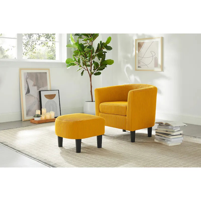 Fauteuil en velours côtelé avec pouf 26.38