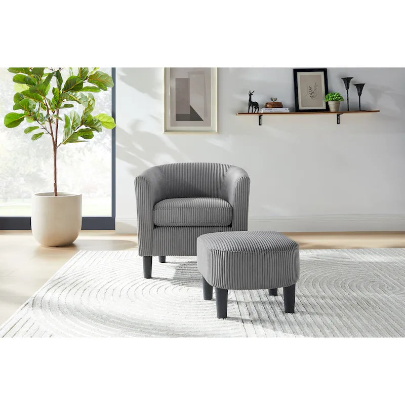 Fauteuil en velours côtelé avec pouf 26.38