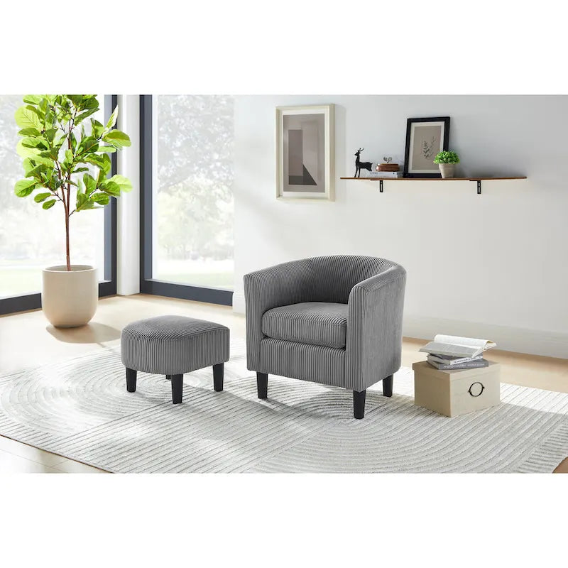 Fauteuil en velours côtelé avec pouf 26.38