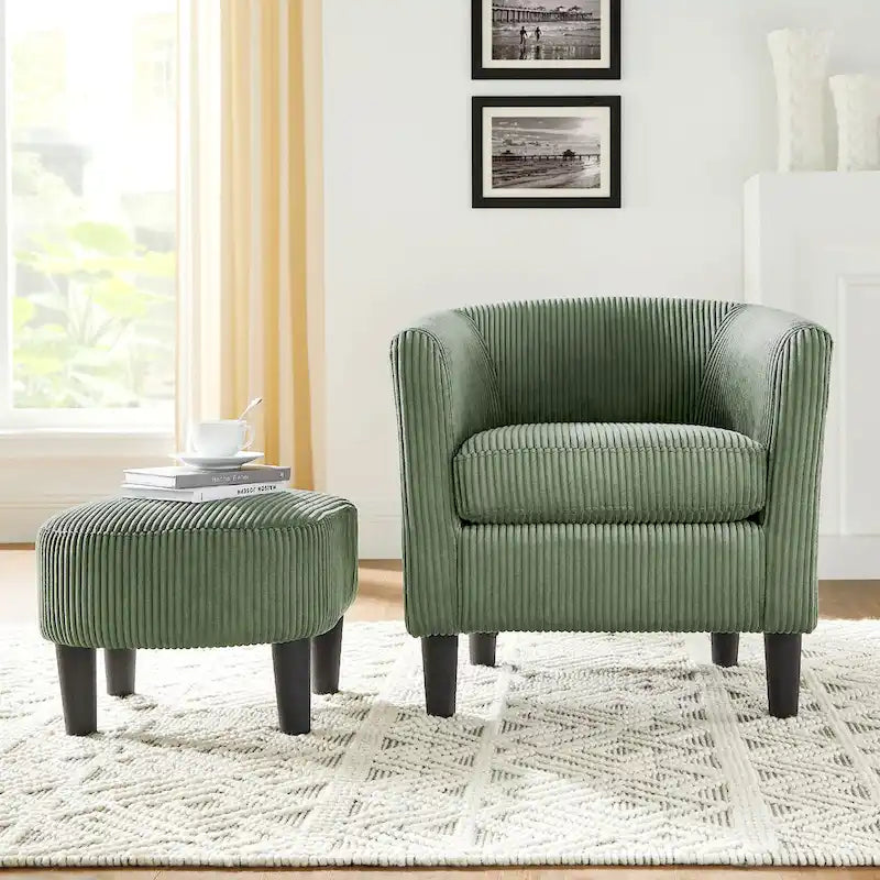 Fauteuil en velours côtelé avec pouf 26.38