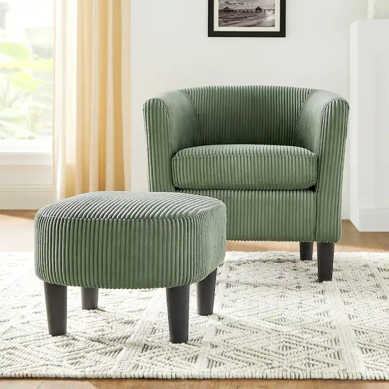 Fauteuil en velours côtelé avec pouf 26.38