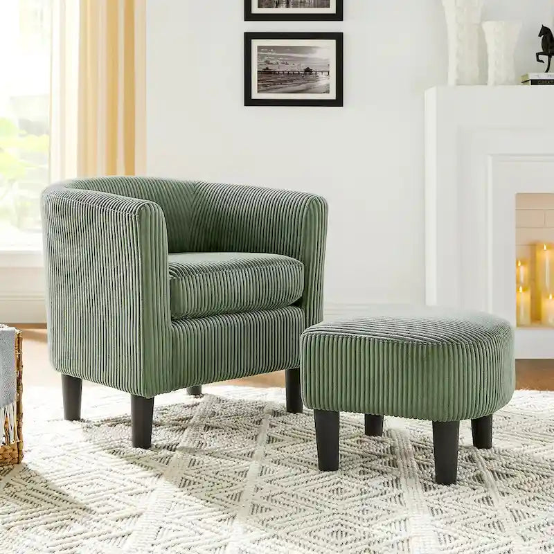 Fauteuil en velours côtelé avec pouf 26.38
