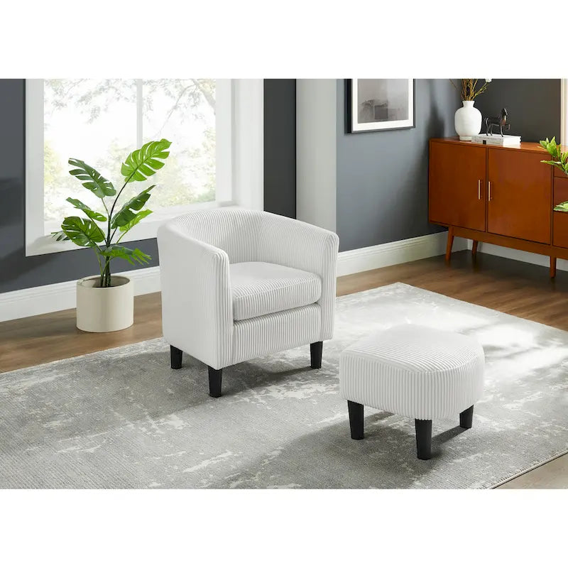 Fauteuil en velours côtelé avec pouf 26.38