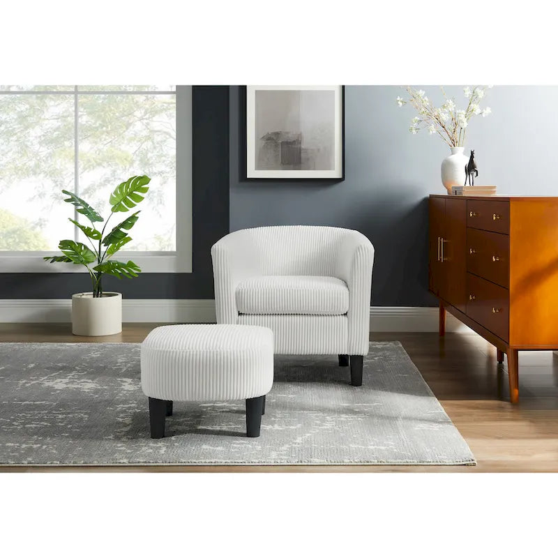 Fauteuil en velours côtelé avec pouf 26.38