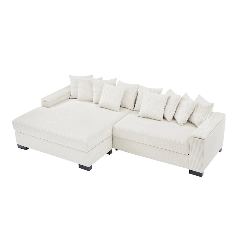 Canapé d'angle en velours côtelé 111 avec méridienne convertible et accoudoirs de rangement