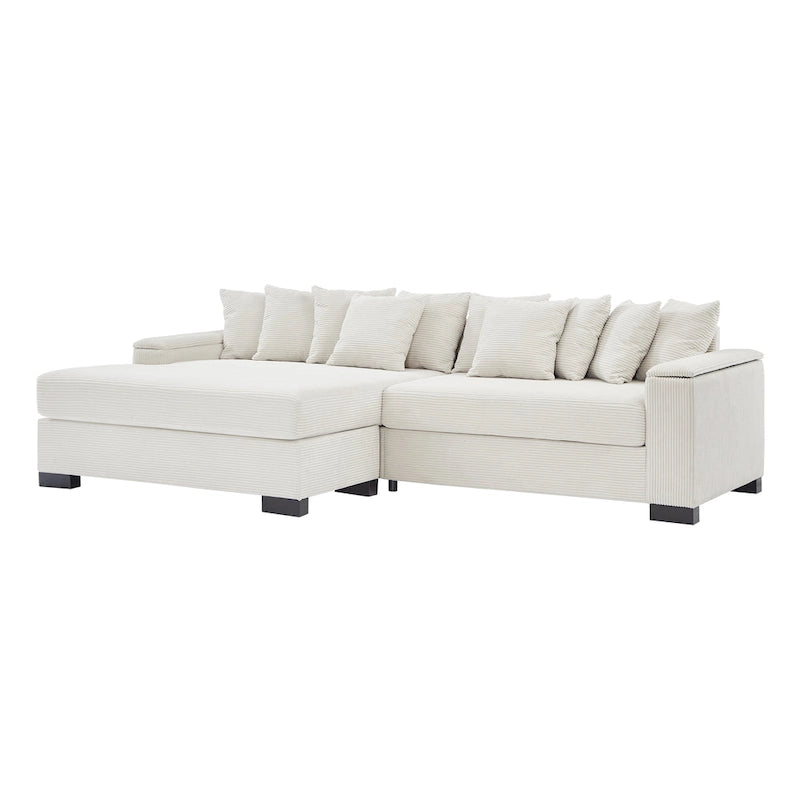 Canapé d'angle en velours côtelé 111 avec méridienne convertible et accoudoirs de rangement