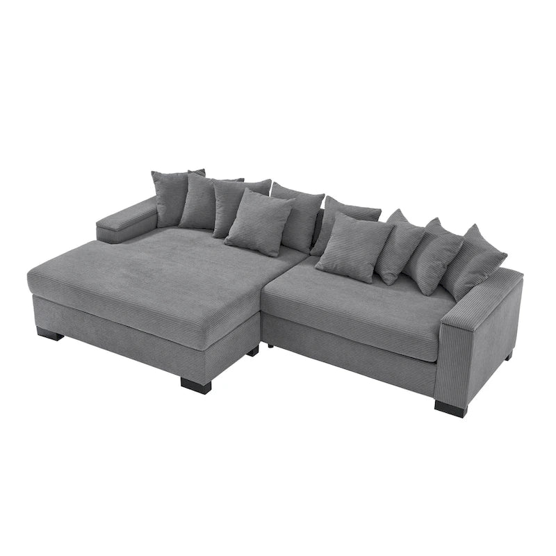 Canapé d'angle en velours côtelé 111 avec méridienne convertible et accoudoirs de rangement