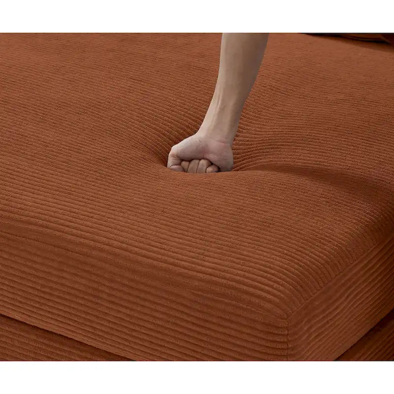 Canapé d'angle en velours côtelé 111 avec méridienne convertible et accoudoirs de rangement