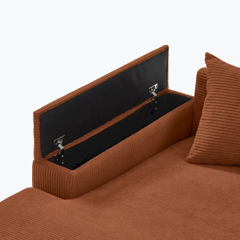 Canapé d'angle en velours côtelé 111 avec méridienne convertible et accoudoirs de rangement