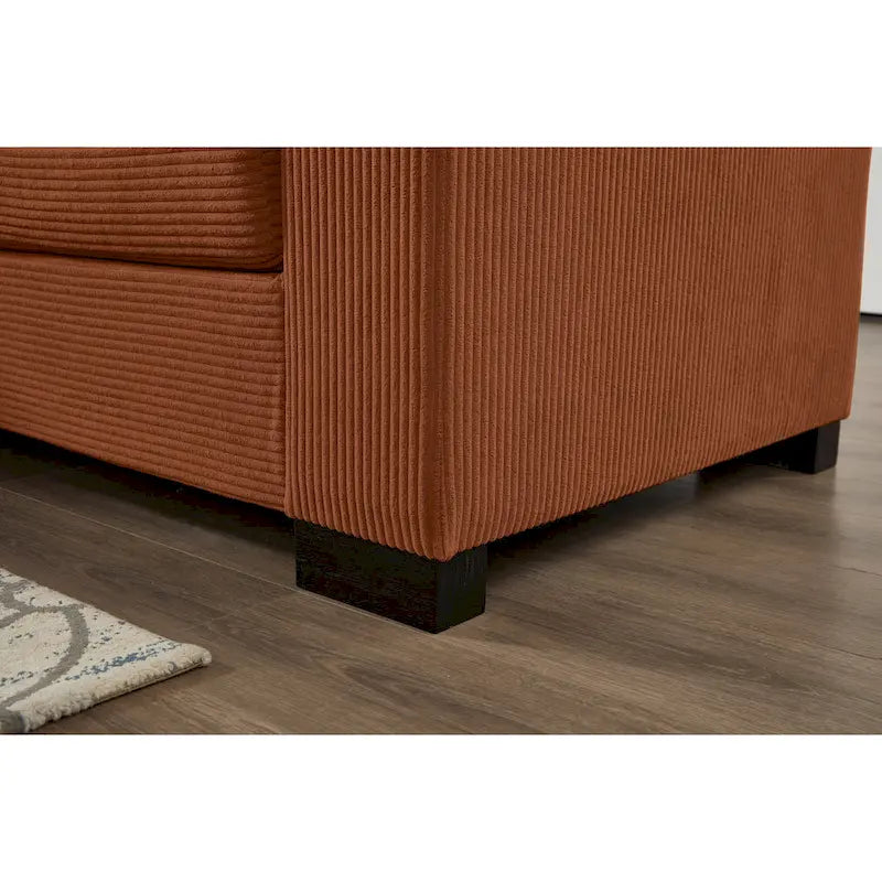 Canapé d'angle en velours côtelé 111 avec méridienne convertible et accoudoirs de rangement