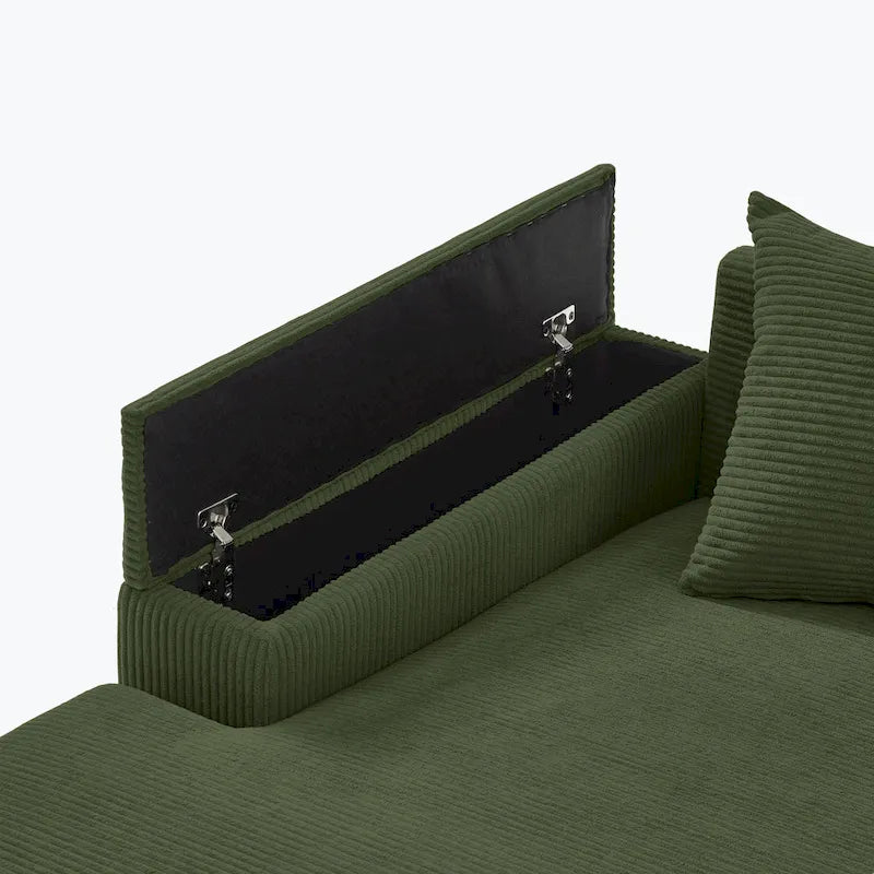 Canapé d'angle en velours côtelé 111 avec méridienne convertible et accoudoirs de rangement