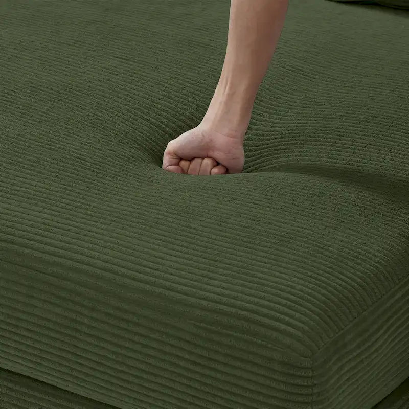 Canapé d'angle en velours côtelé 111 avec méridienne convertible et accoudoirs de rangement