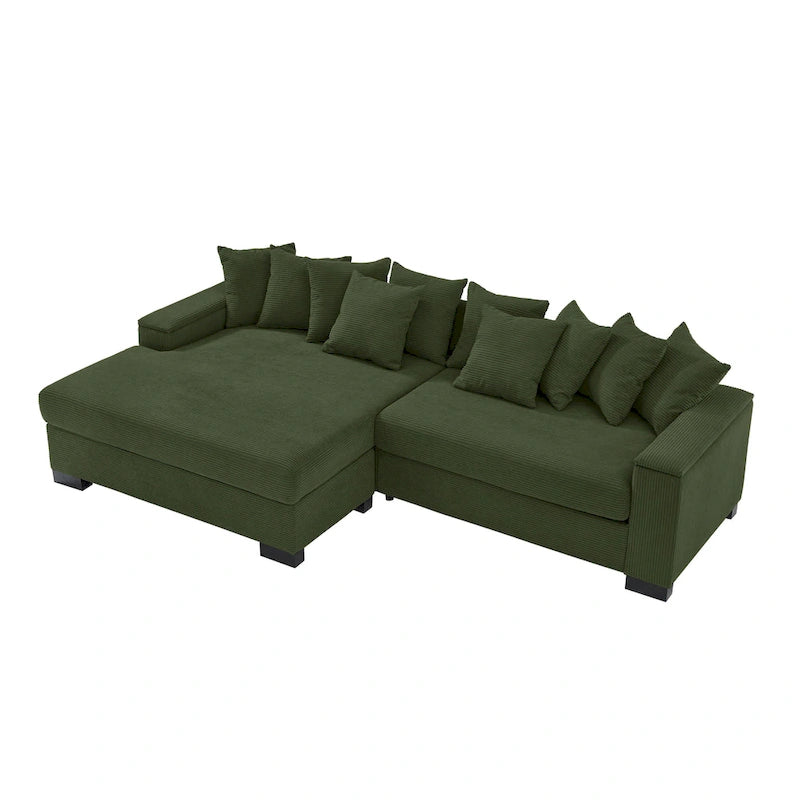 Canapé d'angle en velours côtelé 111 avec méridienne convertible et accoudoirs de rangement