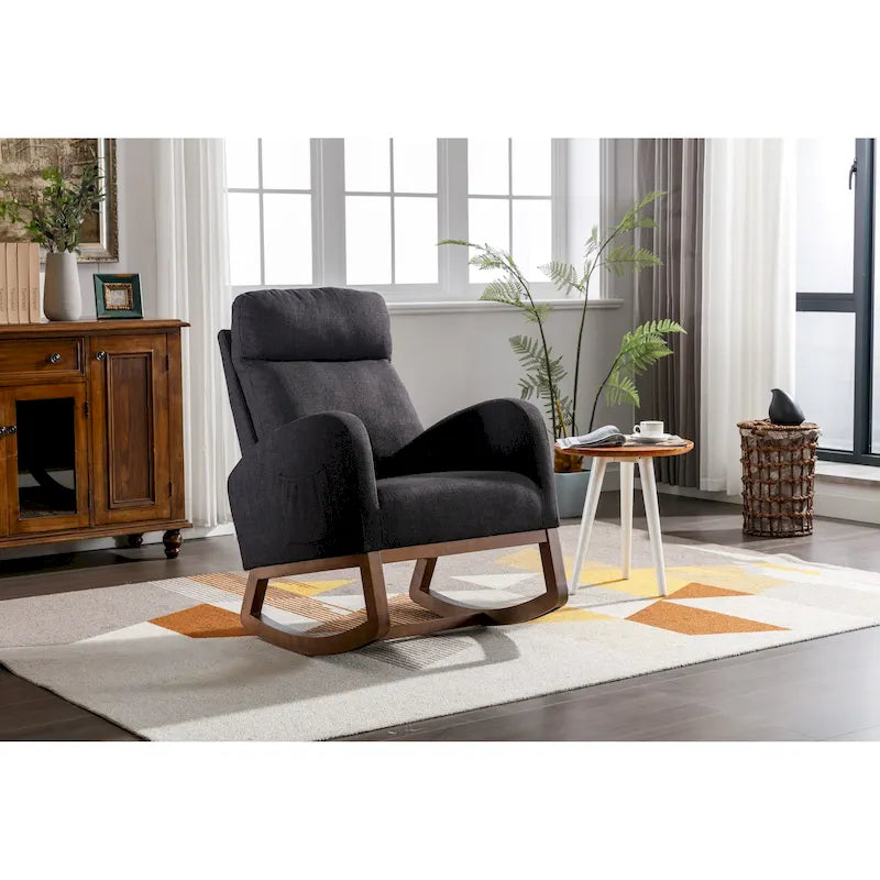 Fauteuil à bascule capitonné moderne de 27 po avec pieds en bois et poche latérale
