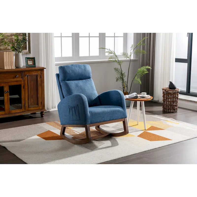 Fauteuil à bascule capitonné moderne de 27 po avec pieds en bois et poche latérale