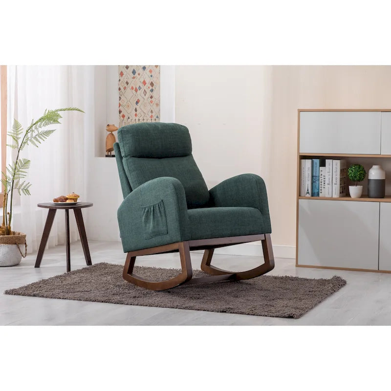 Fauteuil à bascule capitonné moderne de 27 po avec pieds en bois et poche latérale