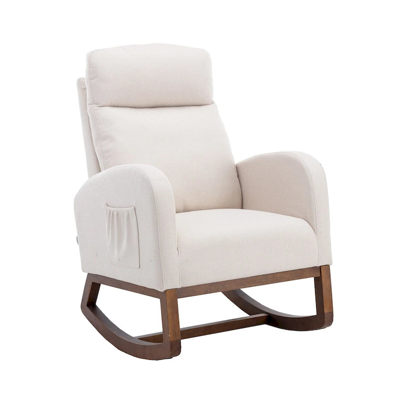 Fauteuil à bascule capitonné moderne de 27 po avec pieds en bois et poche latérale