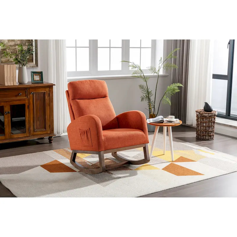 Fauteuil à bascule capitonné moderne de 27 po avec pieds en bois et poche latérale