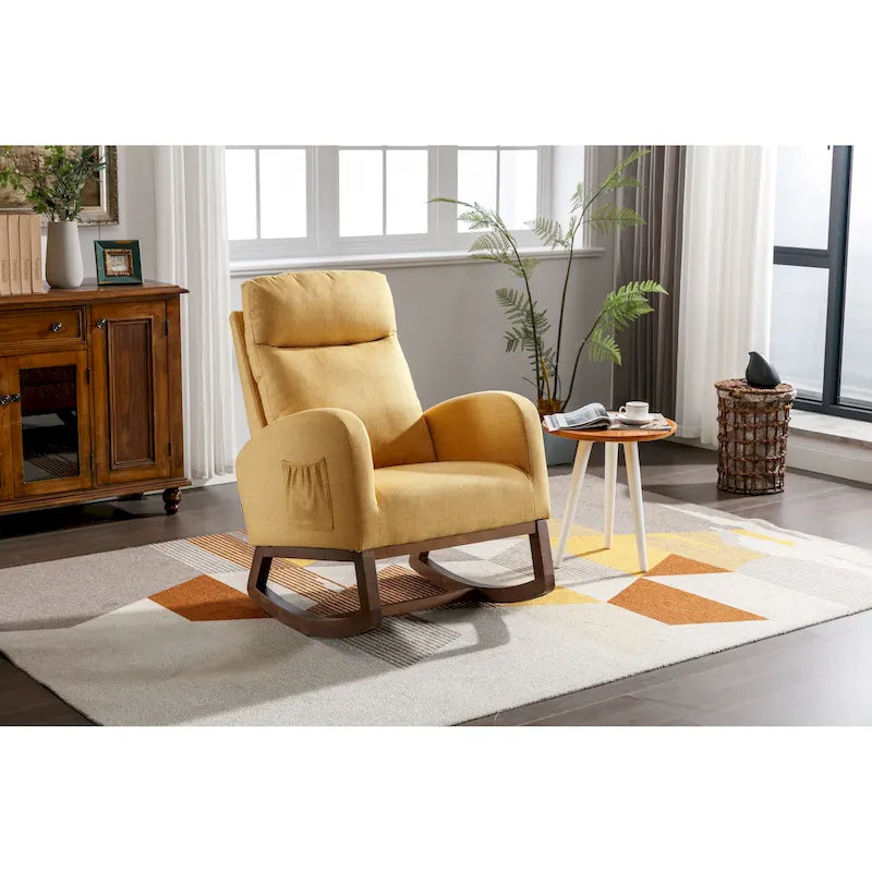 Fauteuil à bascule capitonné moderne de 27 po avec pieds en bois et poche latérale