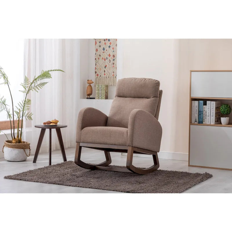 Fauteuil à bascule capitonné moderne de 27 po avec pieds en bois et poche latérale
