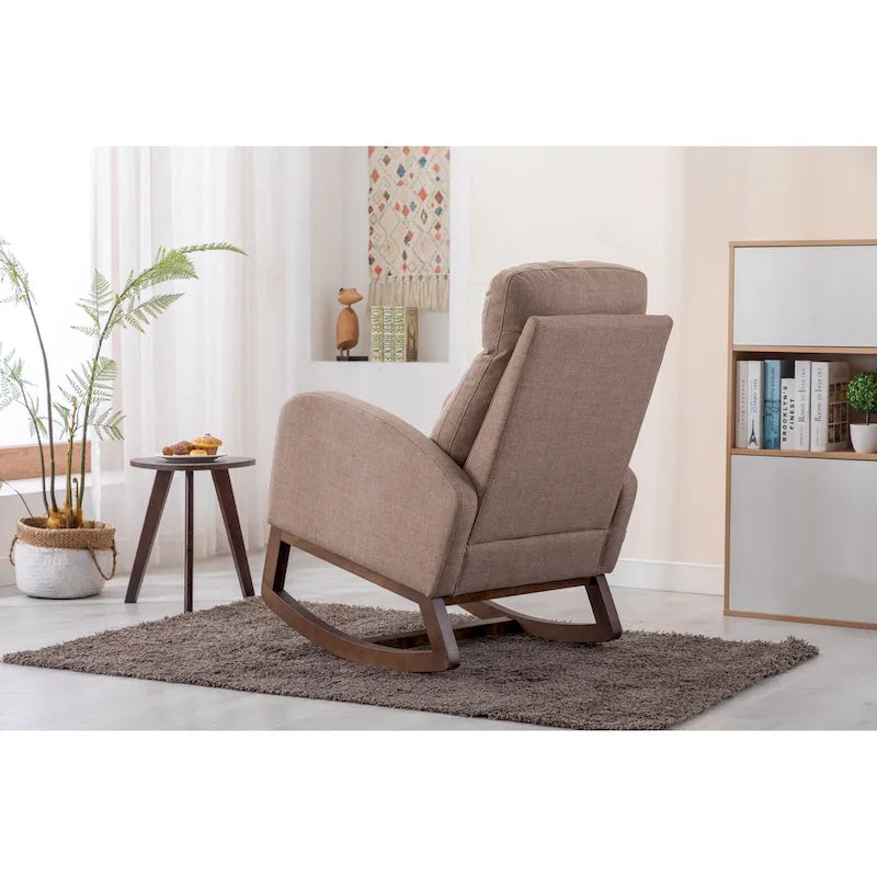 Fauteuil à bascule capitonné moderne de 27 po avec pieds en bois et poche latérale