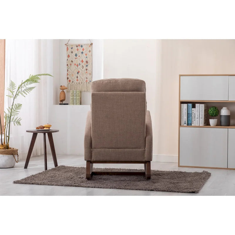 Fauteuil à bascule capitonné moderne de 27 po avec pieds en bois et poche latérale