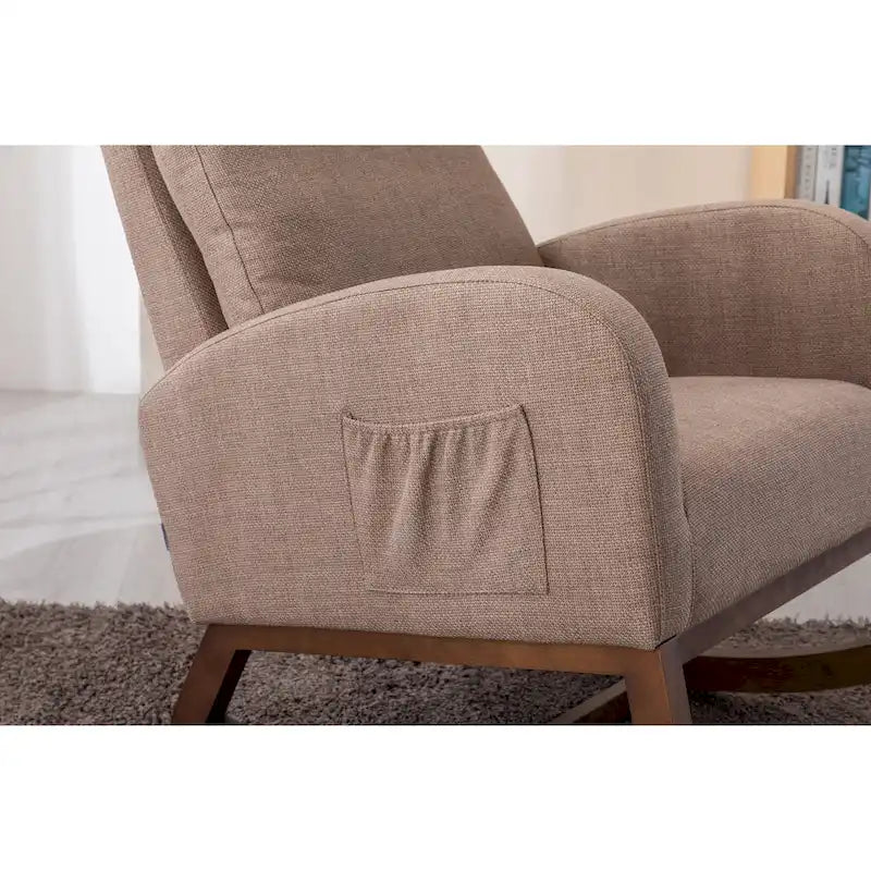 Fauteuil à bascule capitonné moderne de 27 po avec pieds en bois et poche latérale