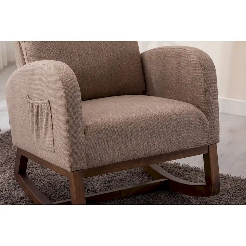 Fauteuil à bascule capitonné moderne de 27 po avec pieds en bois et poche latérale