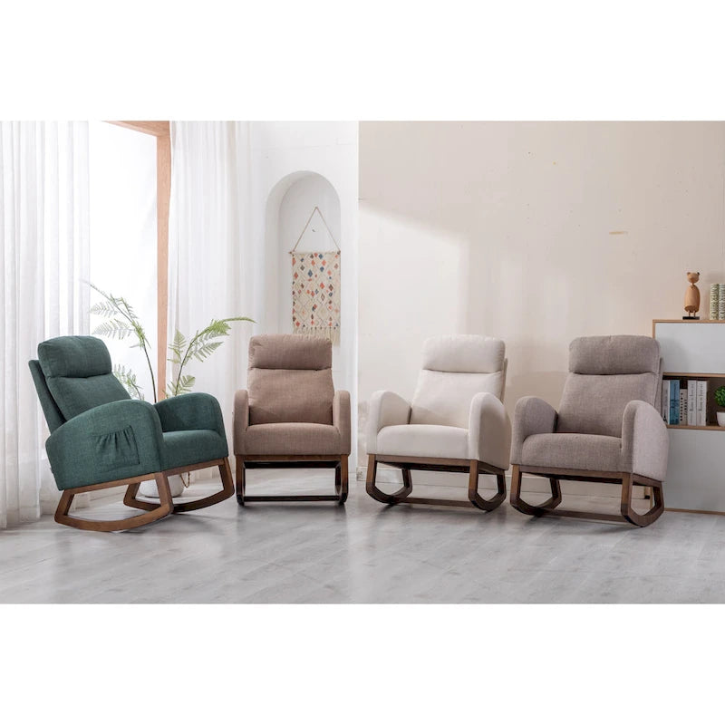 Fauteuil à bascule capitonné moderne de 27 po avec pieds en bois et poche latérale