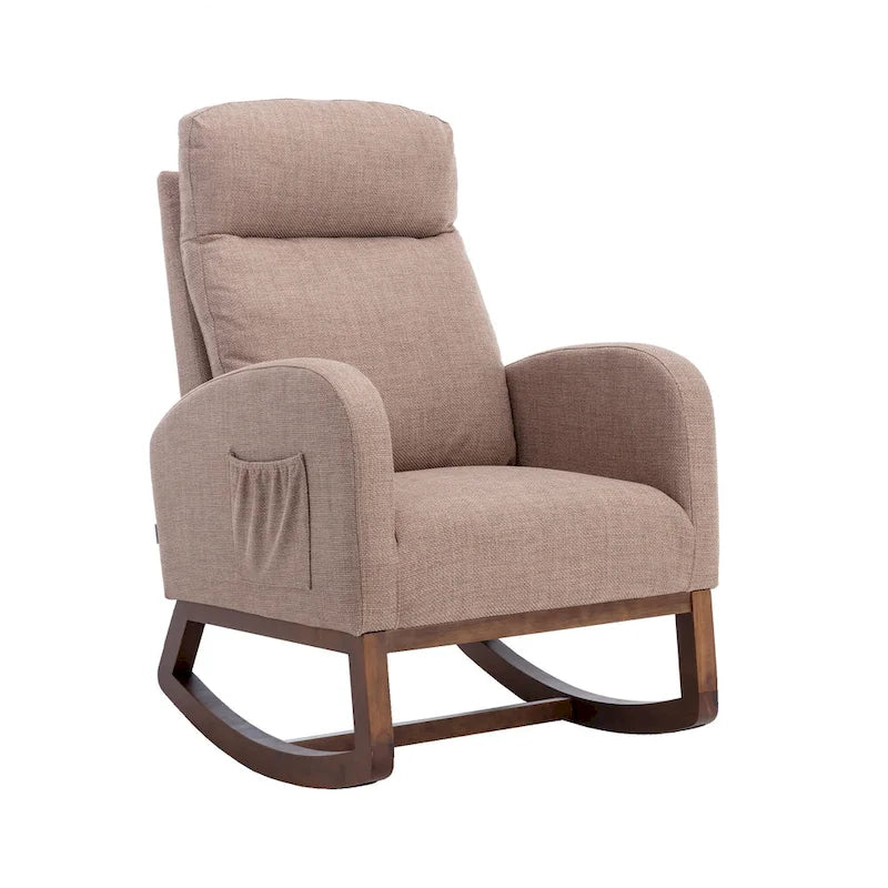 Fauteuil à bascule capitonné moderne de 27 po avec pieds en bois et poche latérale