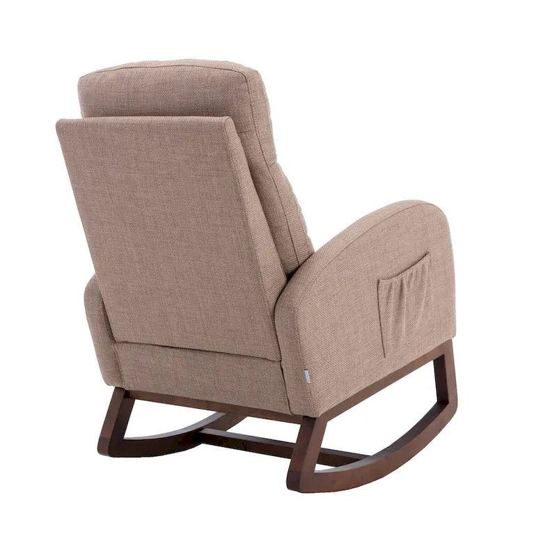 Fauteuil à bascule capitonné moderne de 27 po avec pieds en bois et poche latérale
