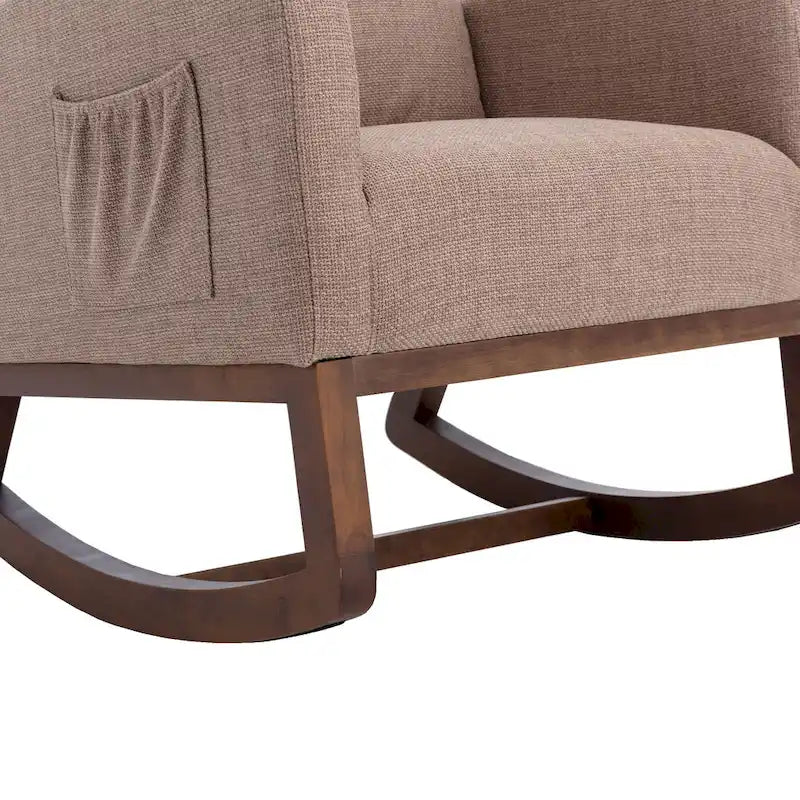 Fauteuil à bascule capitonné moderne de 27 po avec pieds en bois et poche latérale