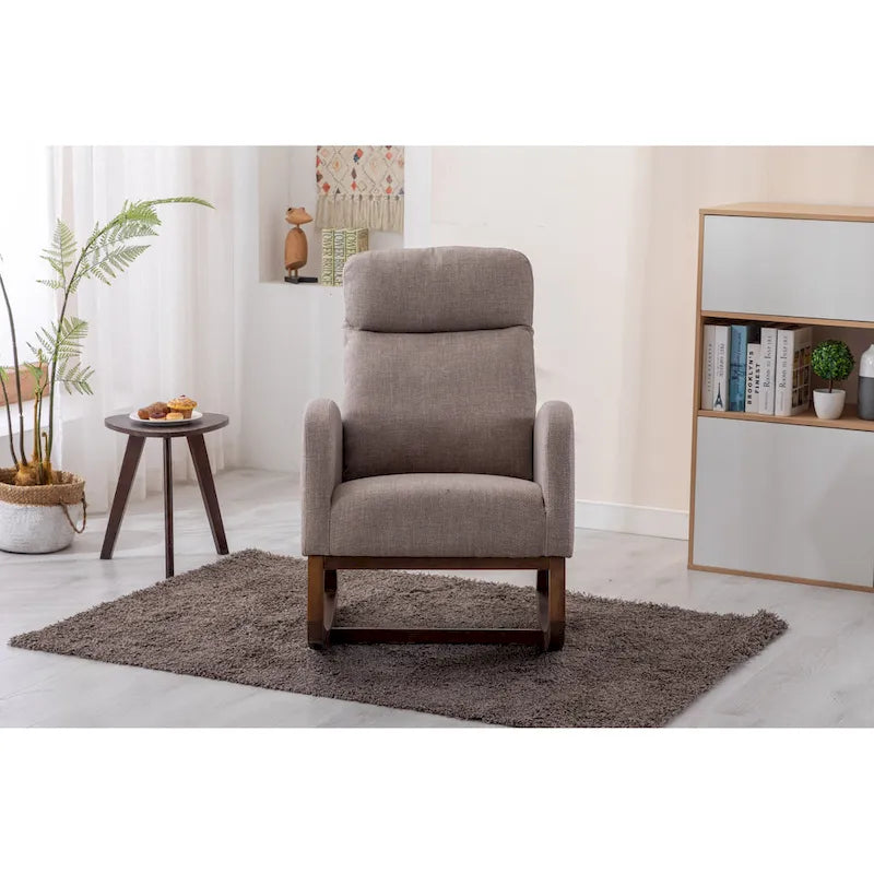 Fauteuil à bascule capitonné moderne de 27 po avec pieds en bois et poche latérale