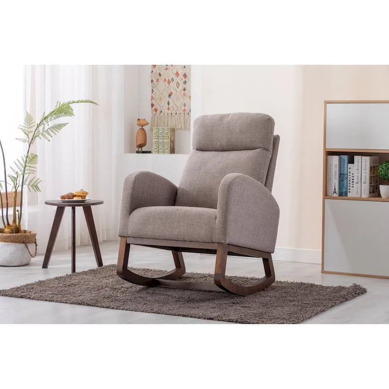 Fauteuil à bascule capitonné moderne de 27 po avec pieds en bois et poche latérale