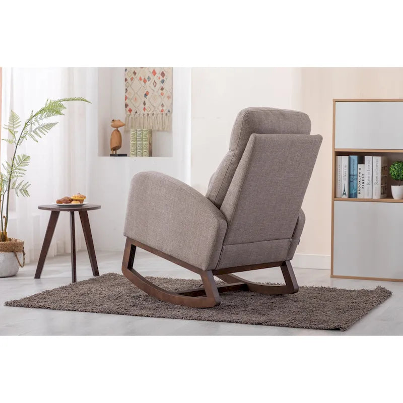 Fauteuil à bascule capitonné moderne de 27 po avec pieds en bois et poche latérale