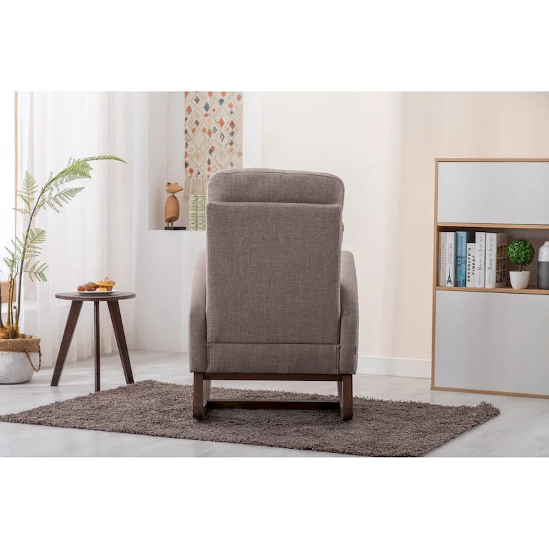 Fauteuil à bascule capitonné moderne de 27 po avec pieds en bois et poche latérale