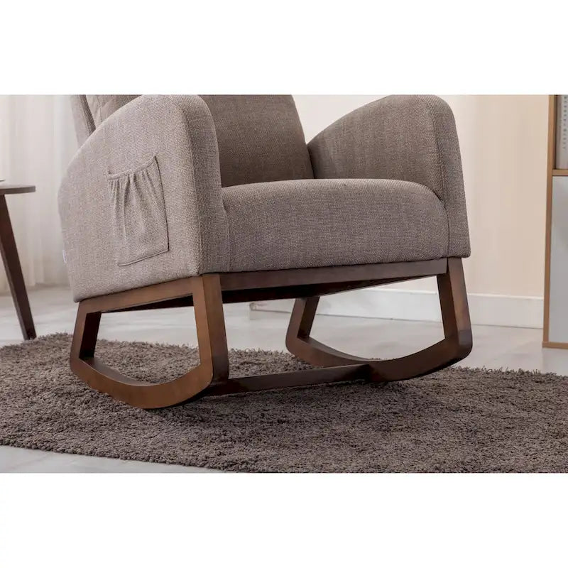 Fauteuil à bascule capitonné moderne de 27 po avec pieds en bois et poche latérale