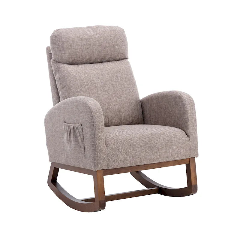 Fauteuil à bascule capitonné moderne de 27 po avec pieds en bois et poche latérale